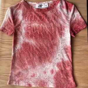 Tiger Mist Sheer Mesh Baby Tee – Pink Tie-Dye Coquette Grunge Top (Size S)